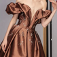 Popular Off-Shoulder Brown Prom Dress Satin Beads A-Line Evening Dress C9006