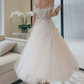 Unique Short Sleeve Off-Shoulder Wedding Dresses Appliques Tulle A-Line Bridal Dress C9011
