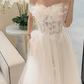 Unique Short Sleeve Off-Shoulder Wedding Dresses Appliques Tulle A-Line Bridal Dress C9011