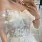 Unique Short Sleeve Off-Shoulder Wedding Dresses Appliques Tulle A-Line Bridal Dress C9011