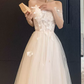Unique Short Sleeve Off-Shoulder Wedding Dresses Appliques Tulle A-Line Bridal Dress C9011