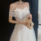 Unique Short Sleeve Off-Shoulder Wedding Dresses Appliques Tulle A-Line Bridal Dress C9011