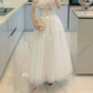 Unique Short Sleeve Off-Shoulder Wedding Dresses Appliques Tulle A-Line Bridal Dress C9011