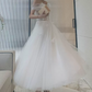 Unique Short Sleeve Off-Shoulder Wedding Dresses Appliques Tulle A-Line Bridal Dress C9011