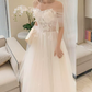 Unique Short Sleeve Off-Shoulder Wedding Dresses Appliques Tulle A-Line Bridal Dress C9011