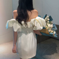 Sleek Ruffled Off-Shoulder Homecoming Dress Satin Sheath Birthday Dress C9012