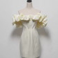 Sleek Ruffled Off-Shoulder Homecoming Dress Satin Sheath Birthday Dress C9012