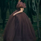 Vintage Short Sleeve Brown Prom Dress Polka Dots Tulle A-Line Evening Dress C9013