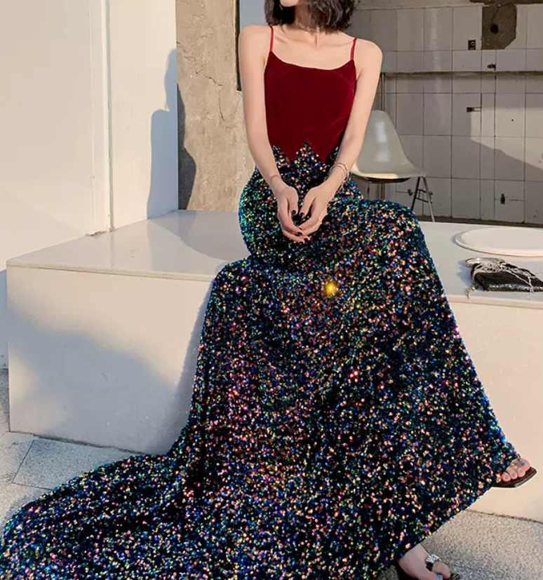 Robe de bal de princesse bustier à volants en satin long, robe de soirée C8117