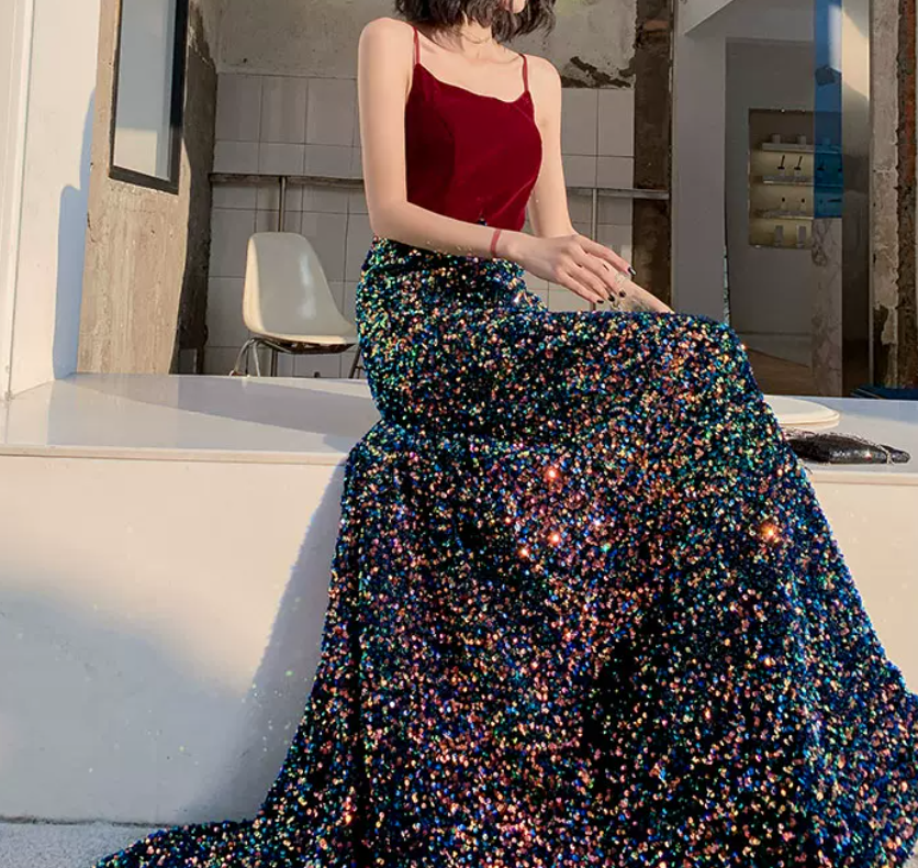 Robe de bal de princesse bustier à volants en satin long, robe de soirée C8117
