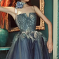 Chic Spaghetti Straps Bodice Prom Dress Blue Tulle A-Line Evening Dress C9018