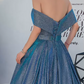 Vintage Off-Shoulder Blue Prom Dress Sequins A-Line Evening Dress C9020