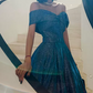 Vintage Off-Shoulder Blue Prom Dress Sequins A-Line Evening Dress C9020