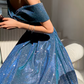 Vintage Off-Shoulder Blue Prom Dress Sequins A-Line Evening Dress C9020