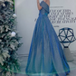 Vintage Off-Shoulder Blue Prom Dress Sequins A-Line Evening Dress C9020