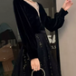 Sexy V Neck Black Prom Dress Long Sleeve Sequins Evening Dress C9022