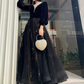 Sexy V Neck Black Prom Dress Long Sleeve Sequins Evening Dress C9022
