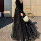Sexy V Neck Black Prom Dress Long Sleeve Sequins Evening Dress C9022