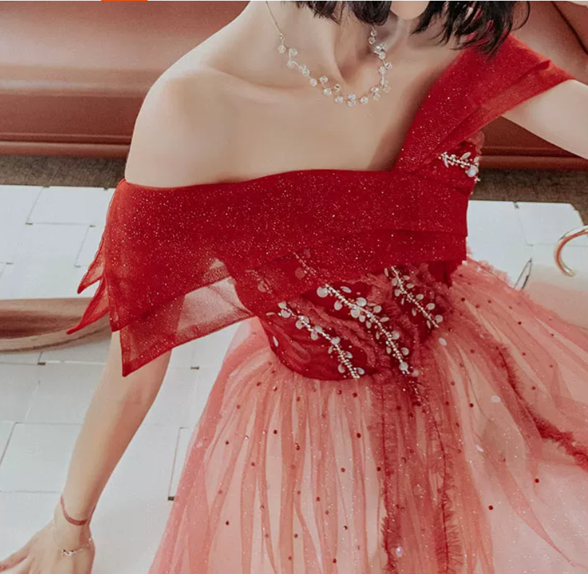 Robe de bal de princesse bustier à volants en satin long, robe de soirée C8117