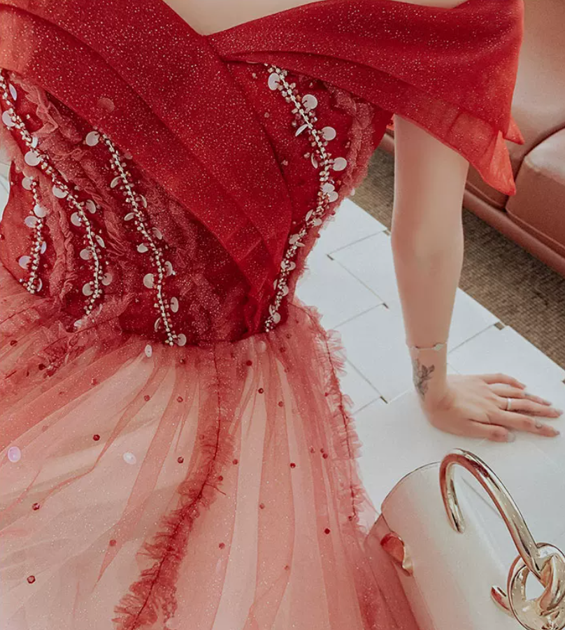 Robe de bal de princesse bustier à volants en satin long, robe de soirée C8117