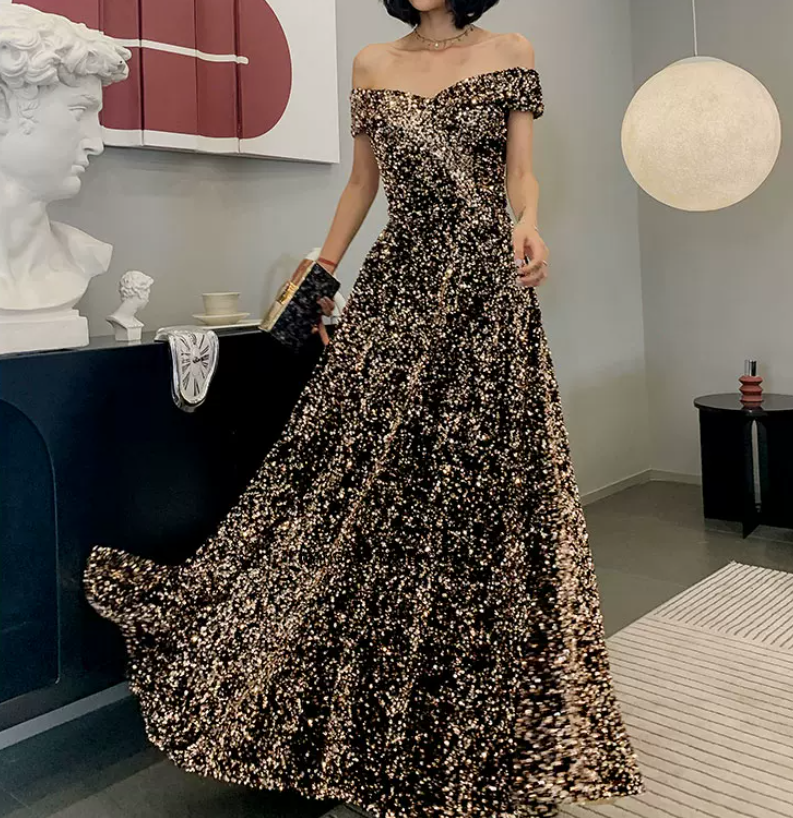 Robe de bal de princesse bustier à volants en satin long, robe de soirée C8117