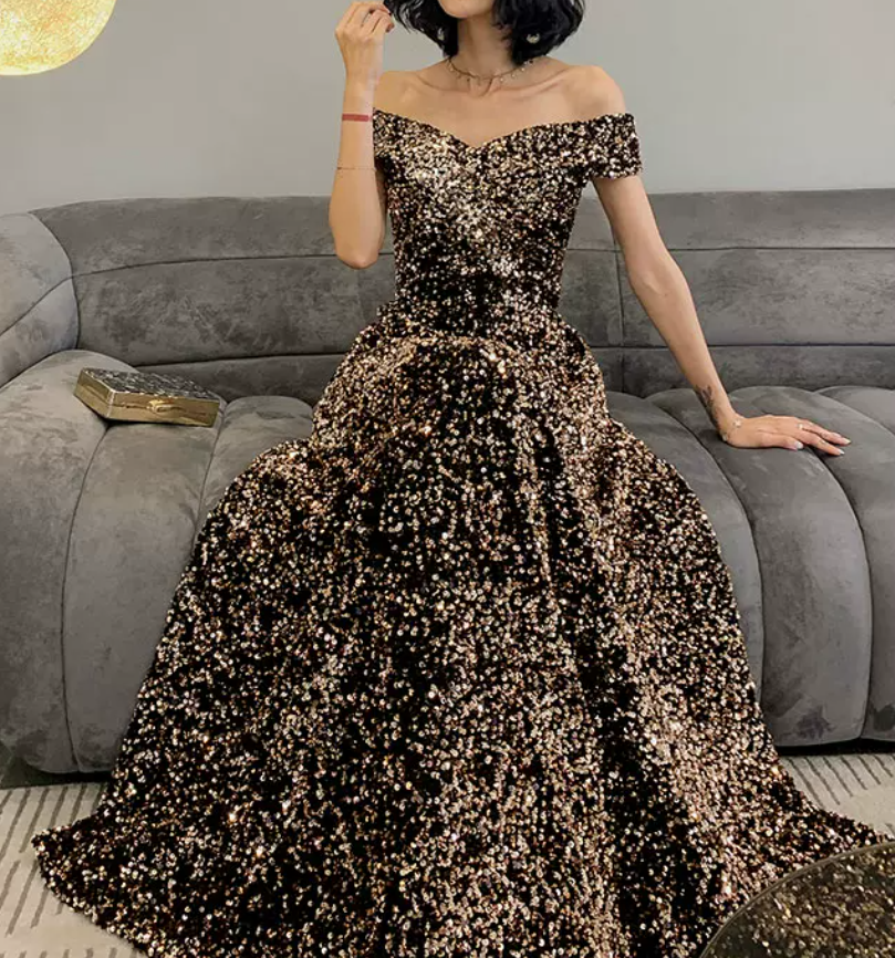 Robe de bal de princesse bustier à volants en satin long, robe de soirée C8117