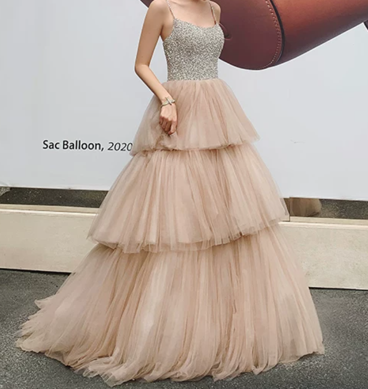 Robe de bal de princesse bustier à volants en satin long, robe de soirée C8117