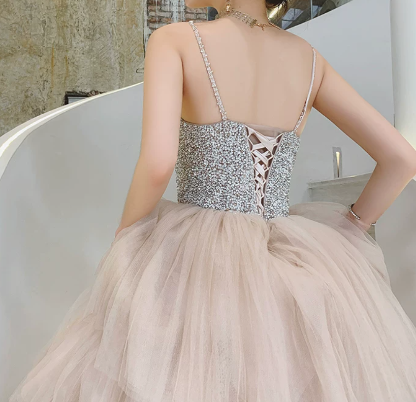 Robe de bal de princesse bustier à volants en satin long, robe de soirée C8117