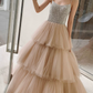 Robe de bal de princesse bustier à volants en satin long, robe de soirée C8117