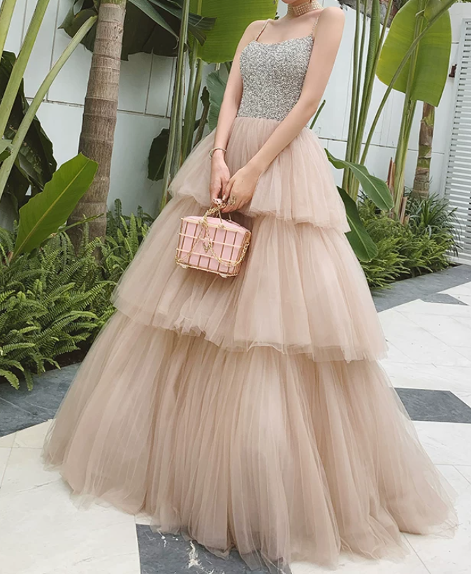 Robe de bal de princesse bustier à volants en satin long, robe de soirée C8117