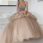 Robe de bal de princesse bustier à volants en satin long, robe de soirée C8117