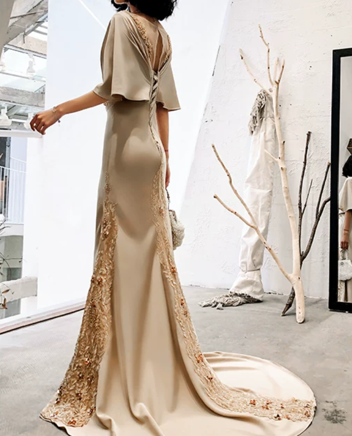 Robe de bal de princesse bustier à volants en satin long, robe de soirée C8117