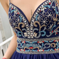 Boho Style Navy Blue Prom Dress Backless Beads A-Line Evening Dress C9029