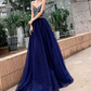 Boho Style Navy Blue Prom Dress Backless Beads A-Line Evening Dress C9029