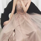 Glamorous Spaghetti Straps Pink Prom Dress Beading Slit Tulle A-Line Evening Dress C9031