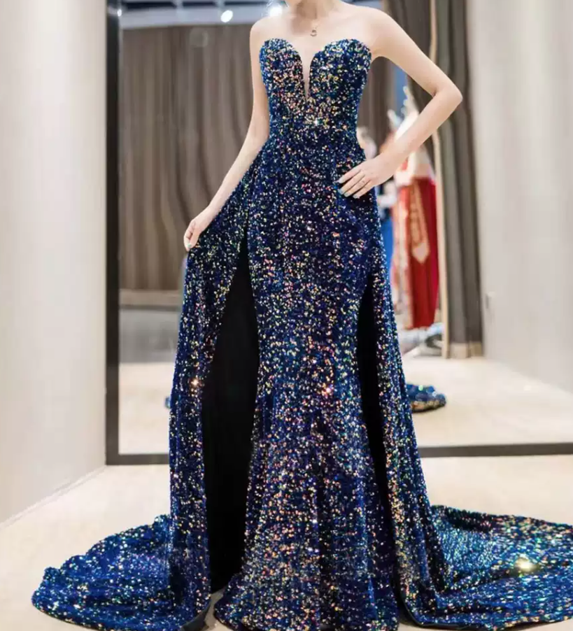 Robe de bal de princesse bustier à volants en satin long, robe de soirée C8117