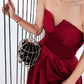 Elegant Red Slit Prom Dress Strapless Satin A-Line Evening Dress C9039