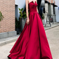 Elegant Red Slit Prom Dress Strapless Satin A-Line Evening Dress C9039