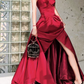 Elegant Red Slit Prom Dress Strapless Satin A-Line Evening Dress C9039