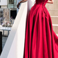 Elegant Red Slit Prom Dress Strapless Satin A-Line Evening Dress C9039