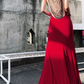 Robe de bal de princesse bustier à volants en satin long, robe de soirée C8117