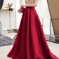 Retro Short Sleeve Red Prom Dress Crystals Satin A-Line Evening Dress C9042