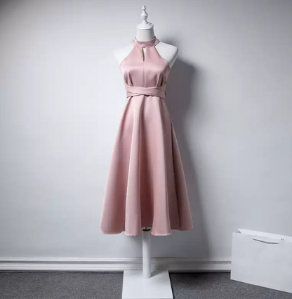 Mini robe de soirée en satin, sans bretelles, sans manches, ligne a, simple, C899