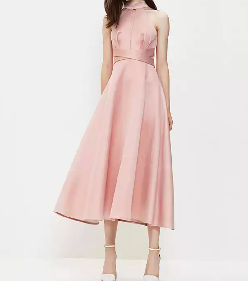 Mini robe de soirée en satin, sans bretelles, sans manches, ligne a, simple, C899