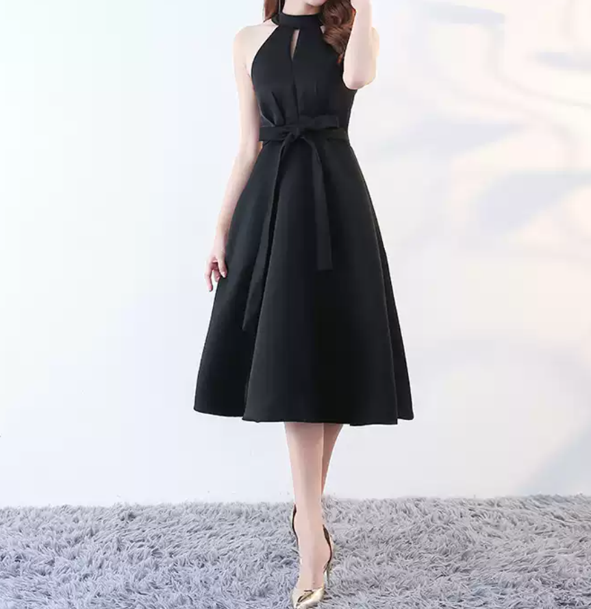 Mini robe de soirée en satin, sans bretelles, sans manches, ligne a, simple, C899