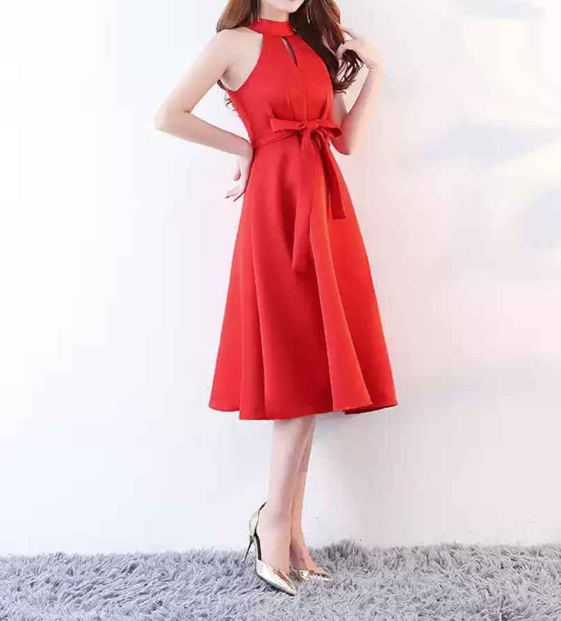 Mini robe de soirée en satin, sans bretelles, sans manches, ligne a, simple, C899