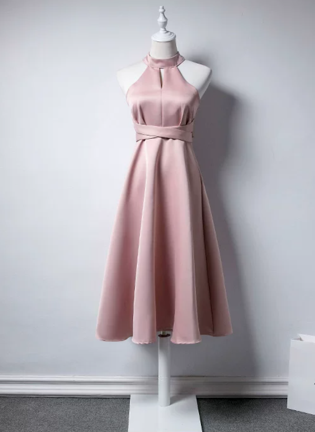 Mini robe de soirée en satin, sans bretelles, sans manches, ligne a, simple, C899