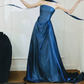 Ornate Strapless Blue Prom Dress With Scarf Satin A-Line Evening Dress C9047