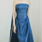 Ornate Strapless Blue Prom Dress With Scarf Satin A-Line Evening Dress C9047