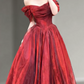 Sleek Off-Shoulder Red Prom Dress Satin A-Line Evening Dress C9048
